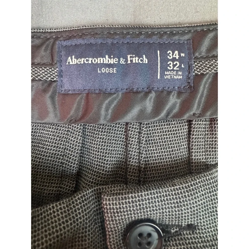 Abercrombie & Fitch Mens Loose Fit Grey Micro Pattern Trousers Pants ~35x30 NWT